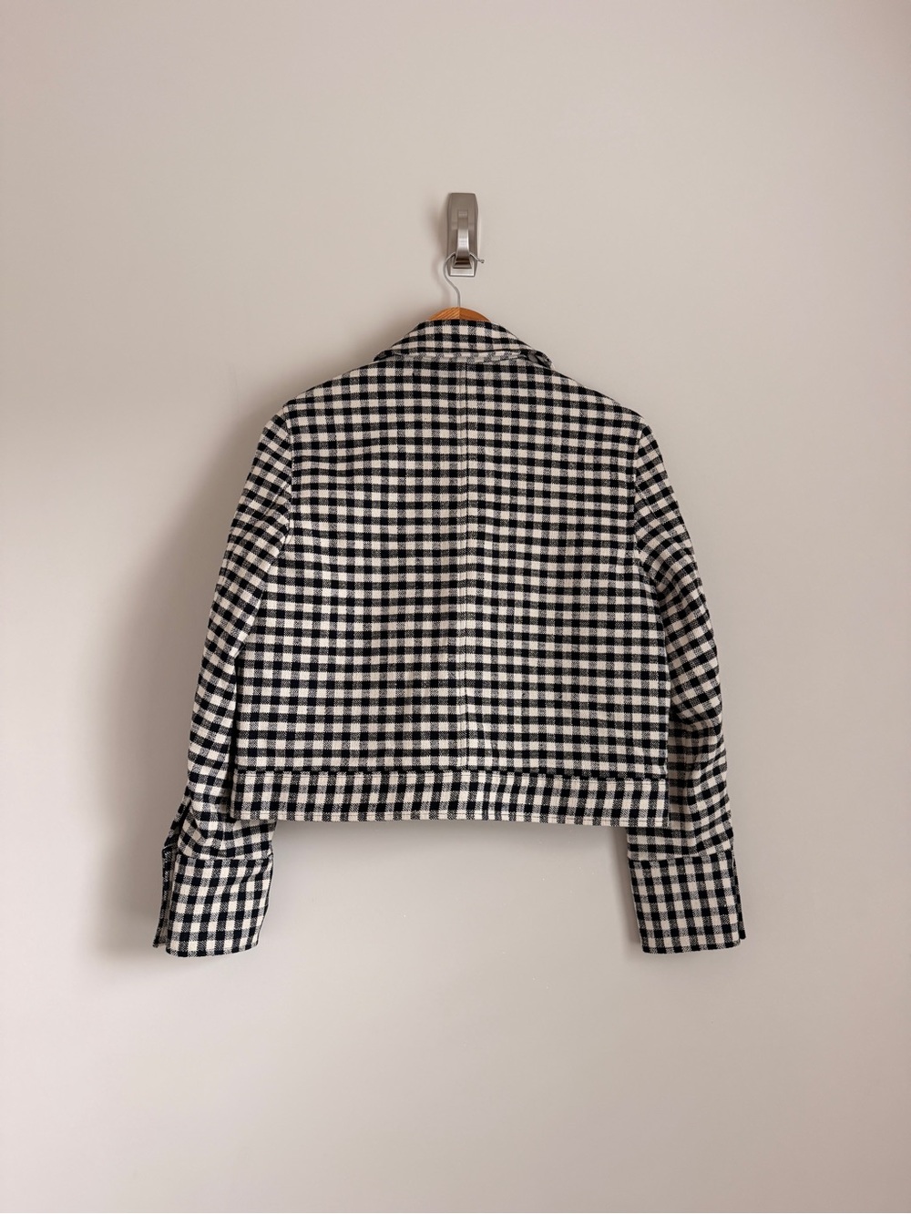 Sézane Terry Jacket Black White Gingham Check Cropped Jacket US 2 - Picture 5 of 7